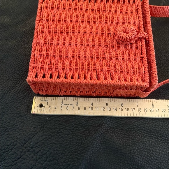 90’s Inspired Orange Crossbody Macramé Rattan Basket Handbag - Picture 5 of 13